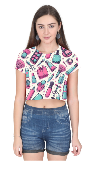 Vibrant Pink-Cyan All Over Print Crop Top